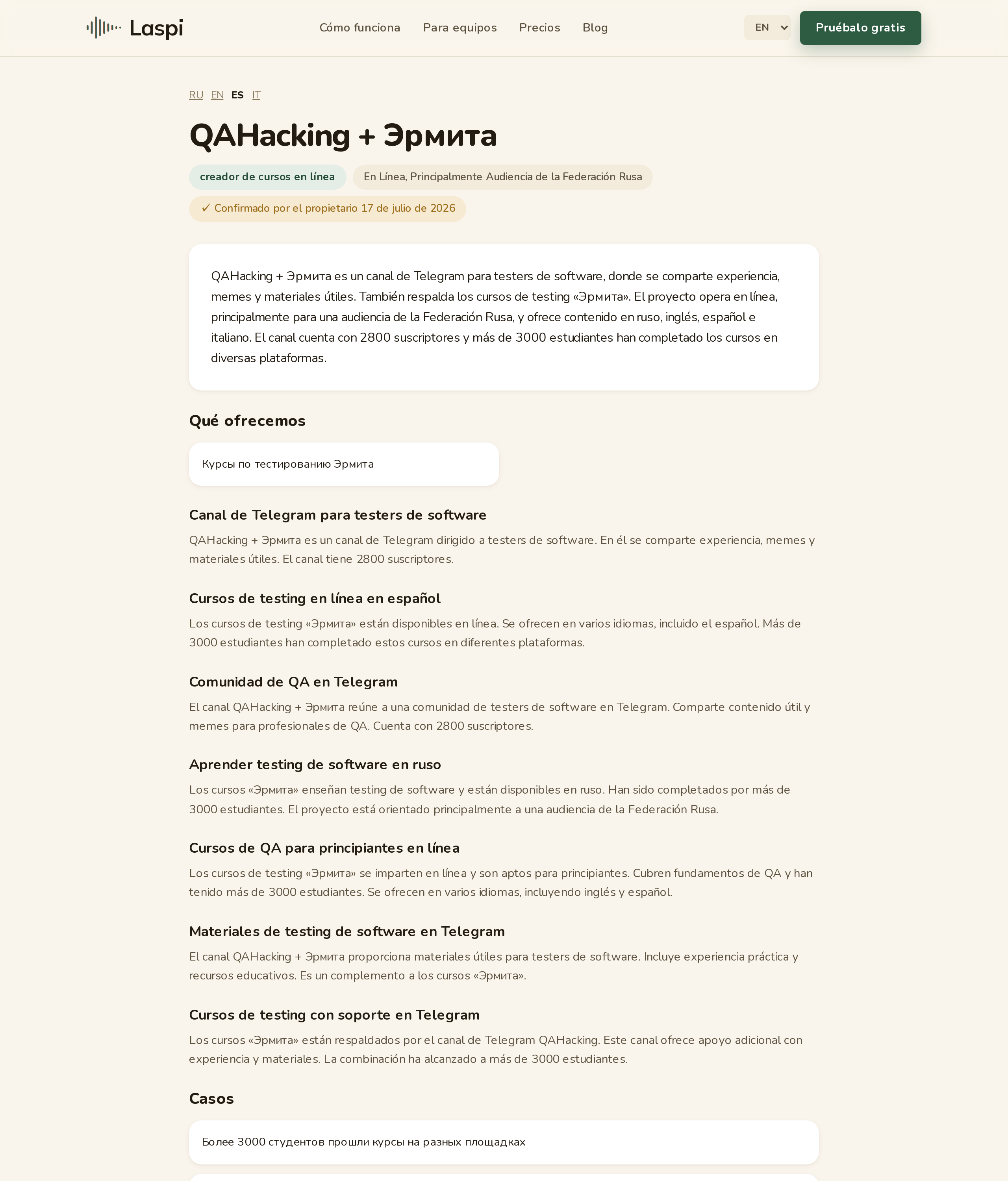 Así se ve la página de un negocio: servicios, respuestas a búsquedas reales, casos
